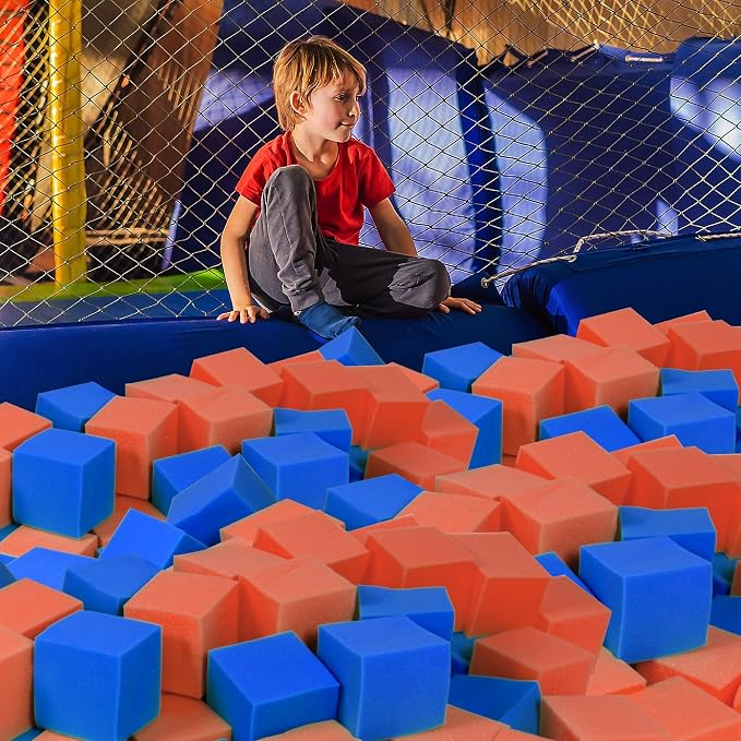 Foam Pit Cubes, 24 PCS 5 Inches Gymnastics Foam Blocks Trampoline Blocks, Multi-Sport Protective Padding for Freerunning, Trampoline, Parkour, Skate Parks & BMX - Dark Blue & Orange