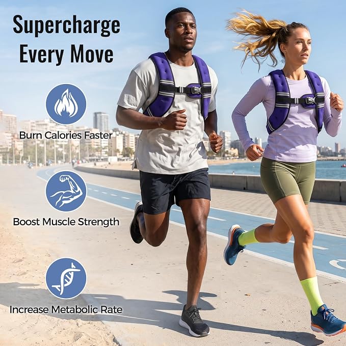 Zeerun Weighted Vest, 6lb/8lb/10lb/12lb/15lb/18lb/20lb/24lb/30lb for Men Women, Reflective Stripe Adjustable Buckle, Comfortable Durable Rucking Vest for Walking Running Strength Training