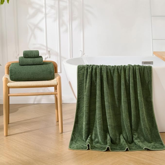 Extra Large Bath Sheets Set 6-Piece, 2 Bath Towels 40x80 Inches, 2 Hand Towels, 2 Washcloths, Soft Absorbent Quick Dry Microfiber Towels for Bathroom Beach Pool Gym Spa, Olive Green