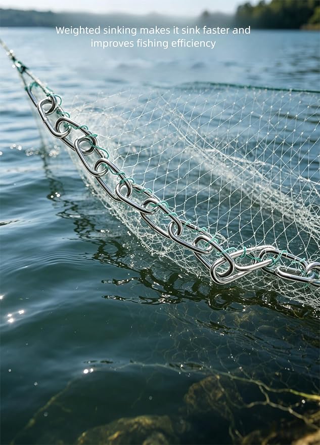 Easy Throw Cast Net with Chain Bottom – 4ft to 12ft Radius, 2/7 Inch Mesh Size – for Saltwater & Freshwater Fishing, All Anglers