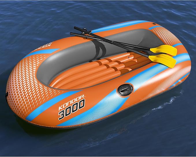 H2OGO! Kondor 3000 Inflatable Raft Set - 6'11" x 48" - Orange & Blue, Fits 2 Adults & 1 Child, Oars & Hand Pump, Water Sports Boat, 410lb Cap, Ages 6+
