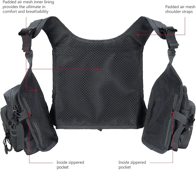 BASSDASH FV08 Ultra Lightweight Fly Fishing Vest for Men and Women Portable Chest Pack