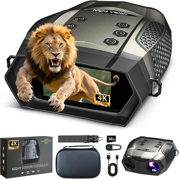 Night Vision Goggles, Night Vision Binoculars for Adults, 5000mAh Rechargeable Infrared Binoculars with 3.2'' Large Screen, 8X Digital Zoom External Flashlight for Camping