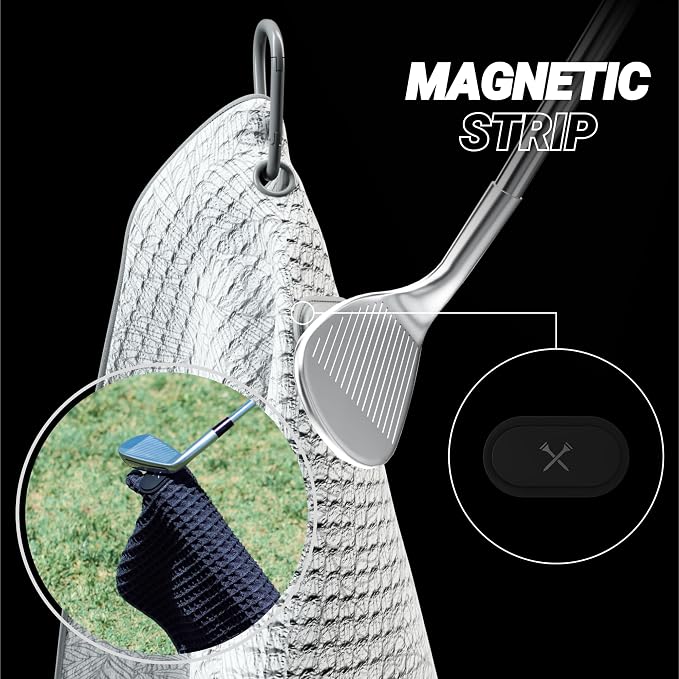 Blue Tees Golf Premium Magnetic Towel - Super Strong Magnet - Microfiber Waffle Design - Silicone Brush - Groove Cleaner - Bag Buckle