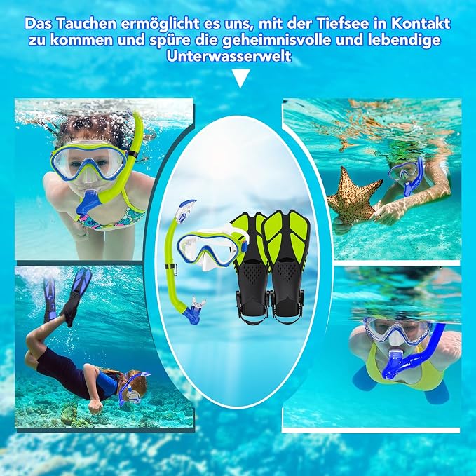 Snorkeling Gear for Kids with Foldable Silicone Full Dry Snorkel, Kids Snorkel Set Anti Leak Youth Junior Snorkeling Package Diving Mask Soft Tube with Mesh Bag Scuba Swimming Goggles