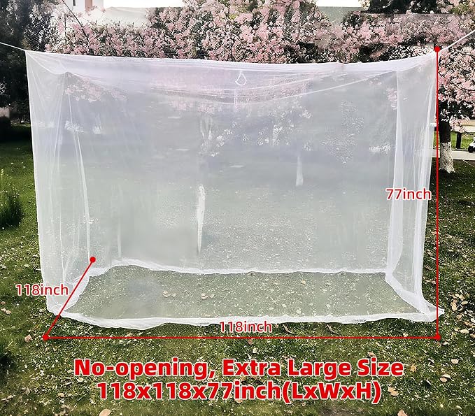 Camping Mosquito Net 10'x10' Ultra Large White Outdoor | No-opening 118"x118"x77", Bottom Fixing Strap, Insect Netting Mesh, w/ Carrying Bag for Camping, Picnic, Patio, Trips