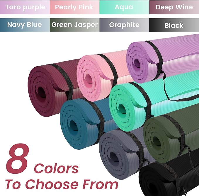 Signature Fitness Extra Thick High-Density Foam Yoga Mat – Multiple Thicknesses (1/2" & 1") / Multiple Colors – Double-Sided Non-Slip Surface – with Carrying Strap for Pilates, Yoga & Home Workouts