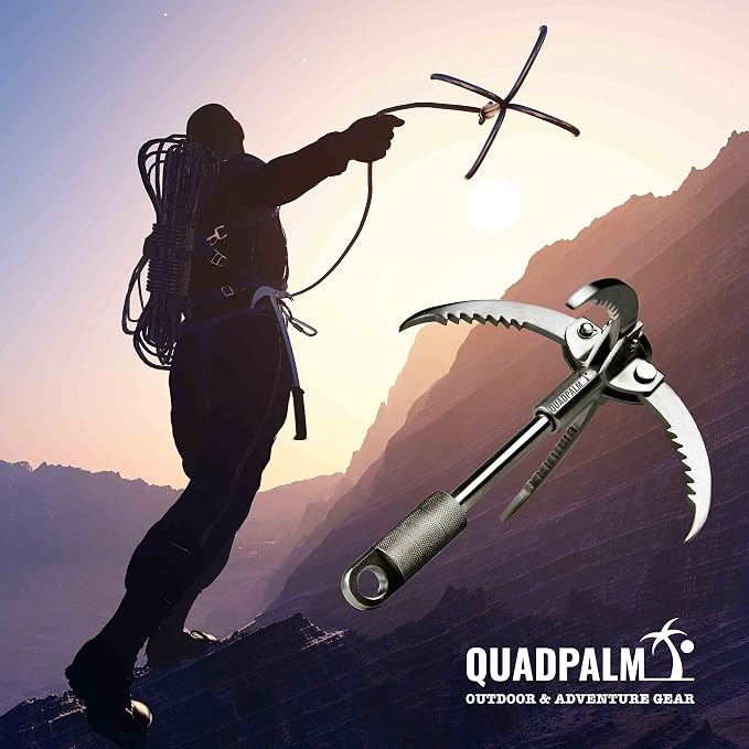 Grappling Hook and Rope 10M (32ft) - Multifunctional Heavy Duty Survival Hook - 4 Stainless Steel Folding Claws - Survival Gear - Outdoors Camping Hiking