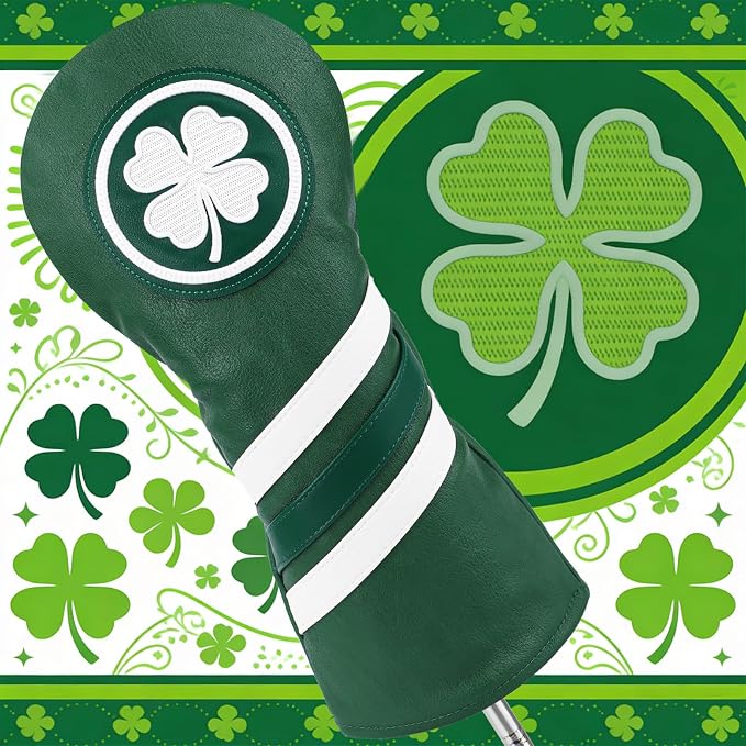 Headcovers, Leather Golf Club Covers, 1pc or 3pcs Set Lucky Clover Driver Headcover, 3 Wood Head Cover, Hybrid Rescue UT Headcover, Classic Golf Accessories