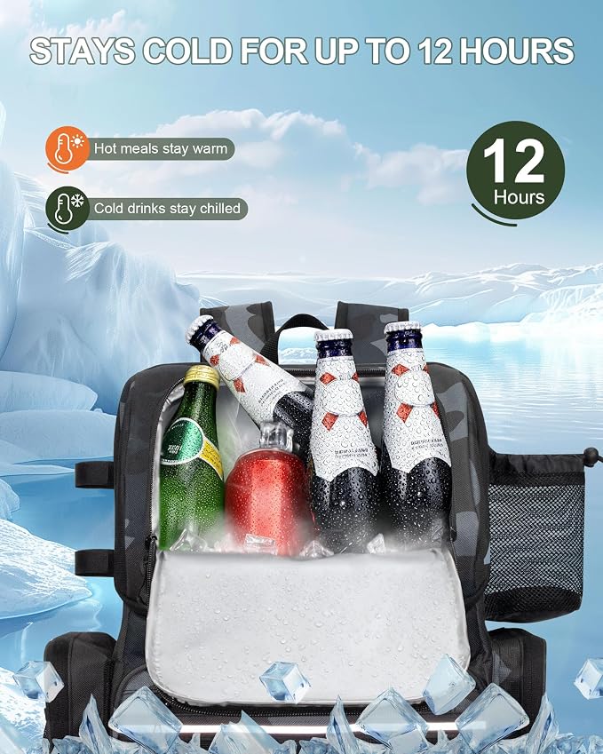 Fishing Backpack, Large Water Resistant Tackle Bag Storage Fishing Gear and Equipment, Built-in Cooler Compartment Khaki