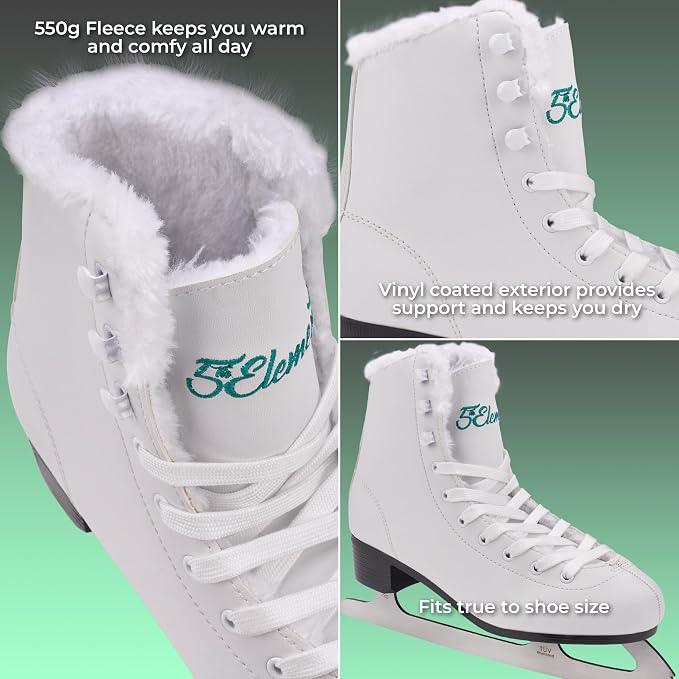 5th Element Grace Ice Skates for Women - Comfortable Figure Skates with Velvety Soft Tricot/Fleece-Lining - Stylish Women's Ice Skating Shoes