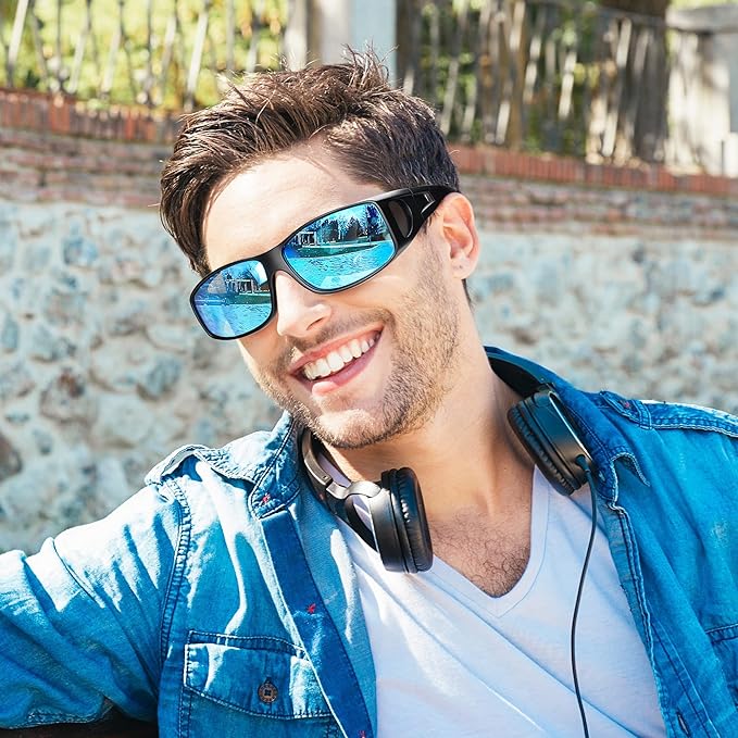 URUMQI Polarized Sunglasses Fit Over Glasses for Men Women, Wraparound Sun Glasses UV400 Protection for Driving Fishing
