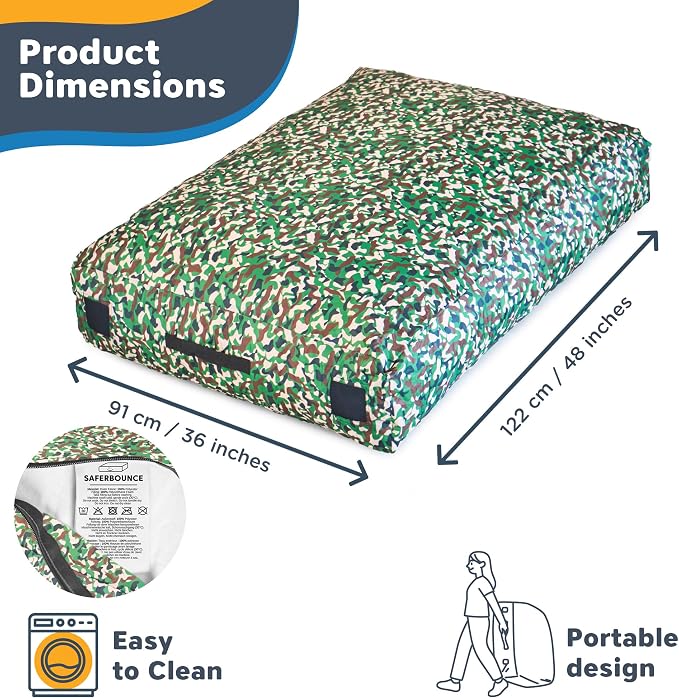 SaferBounce Crash Pad for Kids Sensory | Big 5Ft x 5Ft, 3Ft x 4Ft Or 3Ft x 3Ft | Autism Sensory Crash Mat for Jumping Play | Crashpad | Soft Foam Landing Pad | Giant Mat Pillow | Climbing, Gymnastics