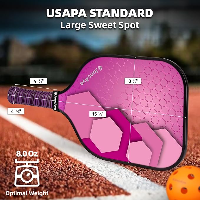 JoncAye Pickleball Paddles Set of 4 or 2, USAPA Approved Fiberglass Rackets with Outdoor Indoor Balls, Bag, Overgrip, Lightweight for Family, Professional Equipment for Beginners Intermediate