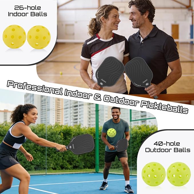 Pickleball Paddles Set, USAPA Approved Carbon Fiber Pickleball Set of 2 with Beginner Pickleball Rackets, Indoor Outdoor Pickle Balls for Adults Men Women, JT-1