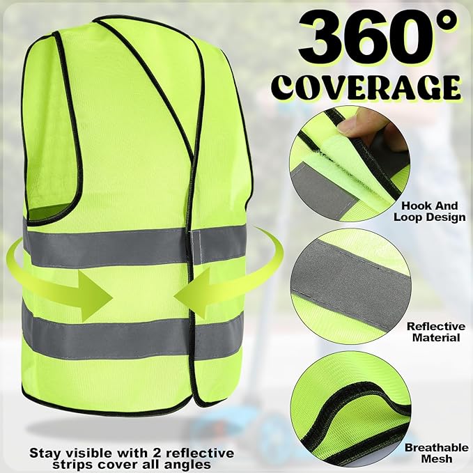 Zhanmai 20 Pcs Kids Safety Vest Bulk High Visibility Reflective Construction Vest with Strips Neon for Traffic Child Outdoor (Yellow)