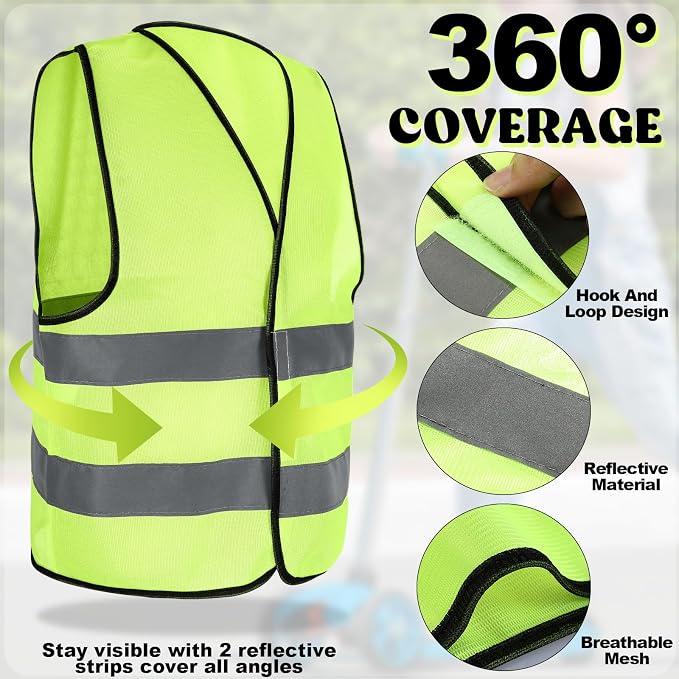 Zhanmai 30 Pcs Kids Safety Vest Bulk High Visibility Reflective Construction Vest with Strips Neon for Traffic Child Outdoor (Yellow)