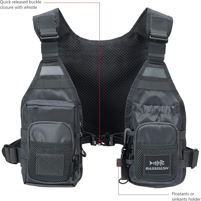BASSDASH FV08 Ultra Lightweight Fly Fishing Vest for Men and Women Portable Chest Pack