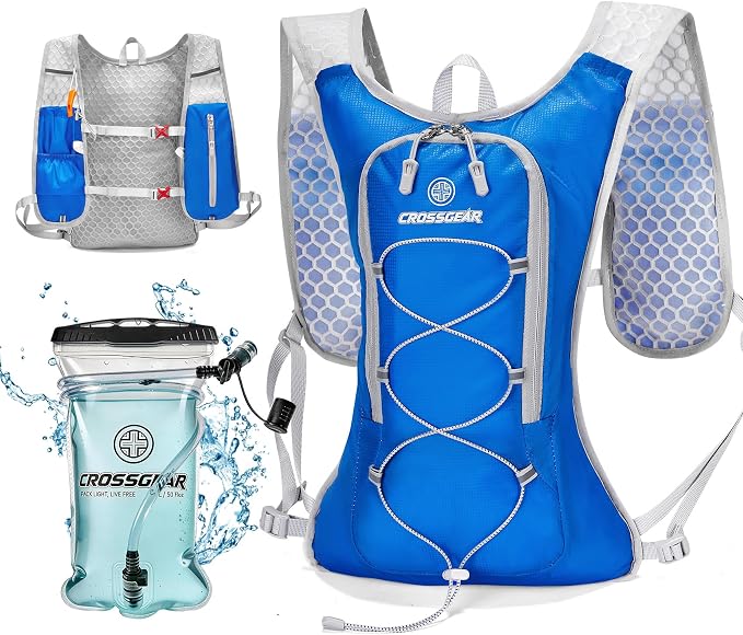 Lightweight Hydration Backpack with 1.5L TPU Water Bladder, CROSSGEAR Running Hydration Vest, Ultralight Hiking Backpack for Women Men, Running Water Daypack for Cycling Hiking Marathon