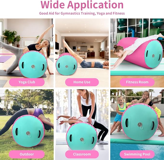 GYUEM Air Roller Gymnastics Barrel Inflatable Tumbling Roller Air Mat Octagon Mat with Electric Pump for Backhandspring Training Cheerleading Home Use