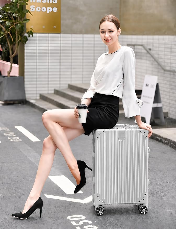 20 Inch Carry On Suitcase with TSA Lock, Zipperless Aluminum Frame Luggage, Lightweight Hardshell Rolling Suitcase with Wheels for Business Travel, Silver