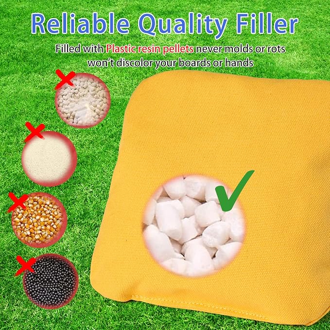 EunHo Regulation Cornhole Bags Set of 8 - Dual Sided Slick and Stick Cornhole Bean Bags for Tossing Game Professional All Weather Pro Corn Hole Bags with Tote Bag