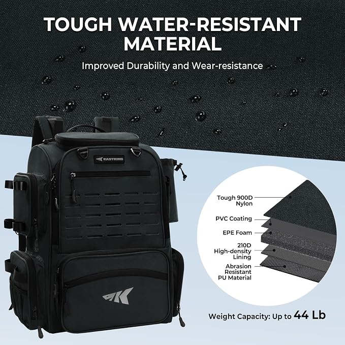 KastKing Bait Boss Fishing Tackle Backpack with Rod Holders-4 Tackle Boxes-Rain Cover,Storage for Fishing Gear