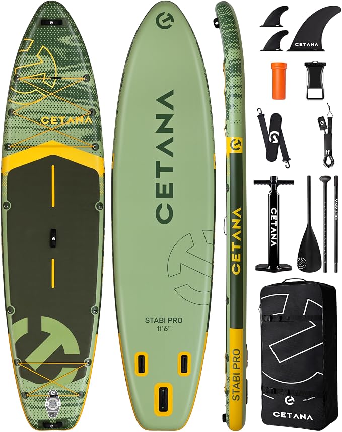 CETANA Extra Wide Inflatable Paddle Board 11'6 x 35" x 6", 450LB High Weight Capacity Wide Stable Stand Up Paddle Board for Beginners, 2–3 Person Large Paddleboard with 3 Fins, Dual Bungee, 15 D Rings