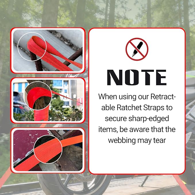 Retractable Ratchet Straps (2-Pack) - Heavy Duty Auto Slow Retraction Tie Down Straps - 1 Inch x 13 Feet (1,800lb Break Strength) for Truck, Cargo Trailer, Motorcycle, ATV, UTV - Red