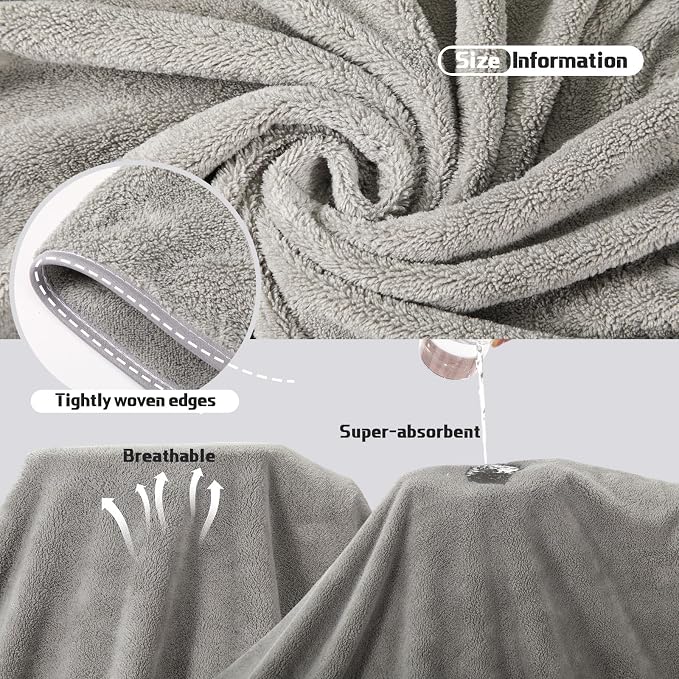 Mixweer 2 Pcs Oversized Bath Towels, 40 x 80 Inch Giant Microfiber Jumbo Bath Sheets Ultra Soft Bathroom Microfiber Quick Dry Absorbent Shower Towels for Spa Camping Beach (Light Grey)