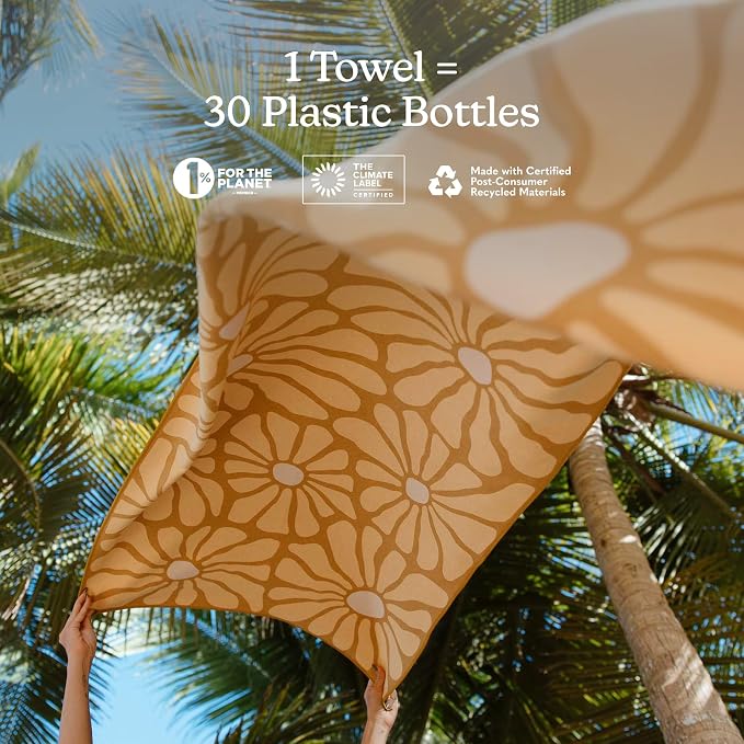 Nomadix Original Towel - Perfect for Beach, Pool, Travel, Camping, Yoga - Made with Recycled Materials - Super Absorbent - Sand Resistant - Lazy Daisy Gold - 72.5x30