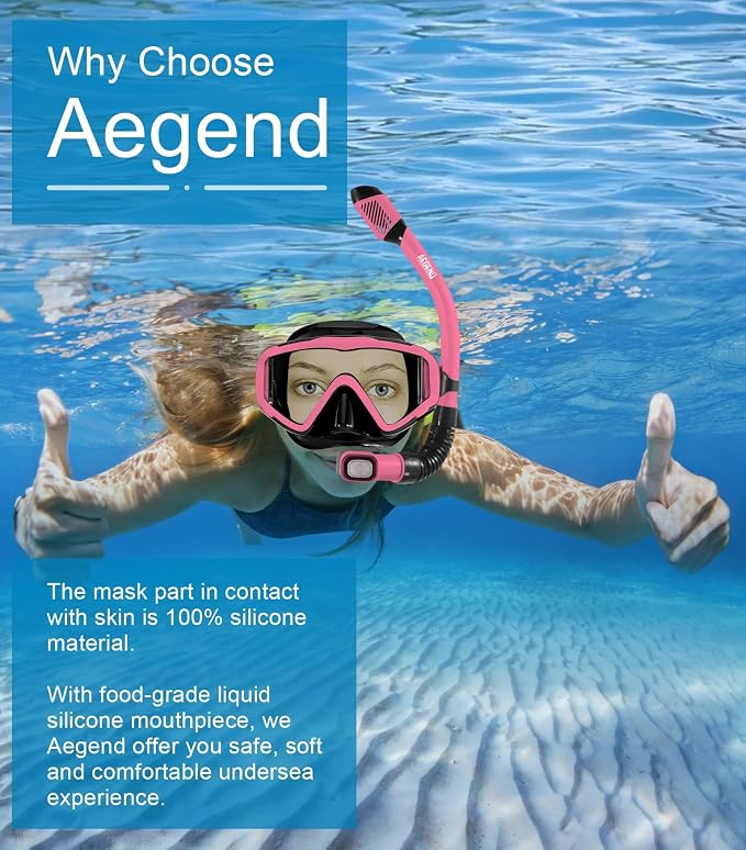 Aegend Snorkeling Gear for Adults Youth Kids, Snorkel Mask with Top Dry Valve - Panoramic View Anti-Leak and Anti-Fog with Mesh Bag for Snorkeling, Scuba Diving, Freediving & Swimming