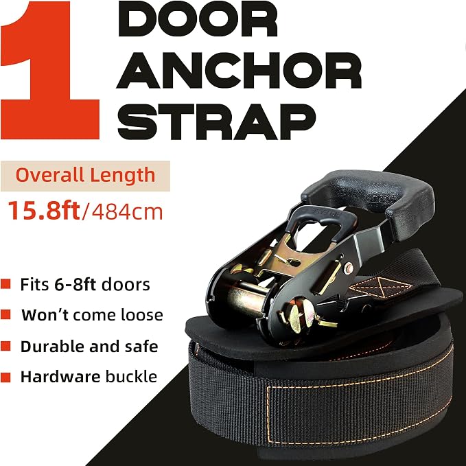 Resistance Band Door Ratchet Anchor with 6 Points - Portable Home Workout Anchor (Fits 6-7.7ft Doors)