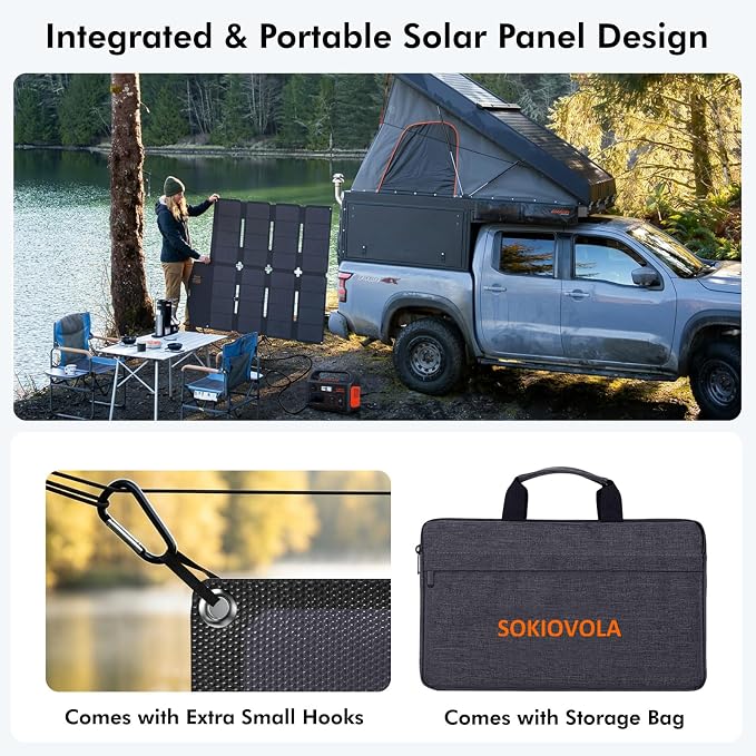 SOKIOVOLA 100W Portable Solar Panel MC-4 Foldable Solar Panel Charger Kits 18V IP68 Waterproof Lightweight and Compact for Small Power Station RV Travel Outdoor Activities