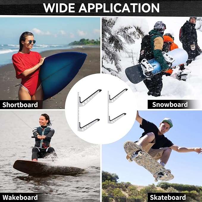 2 Board Surf Rack Wall Mount for Surfboard, Wakeboard, Snowboard Storage Adjustable Wall Hangers Boards Display