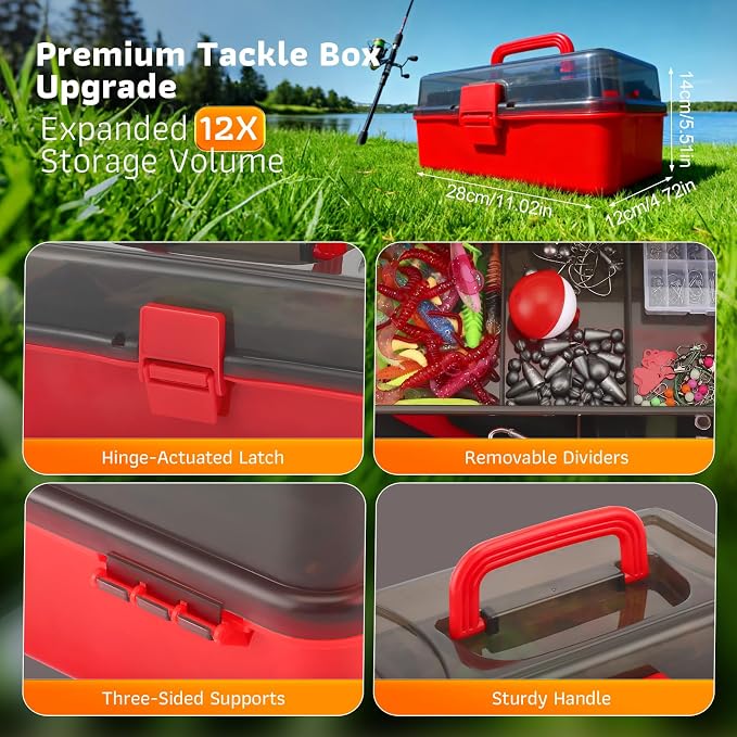 3-Layer Fishing Tackle Box with Tackle Included, 314Pcs Tackle Box Kit with Lures, 5 Tools Pliers, Scale, Lip Gripper, Hook Remover, Lanyard, Gear for Bass, Trout, Pike, Gift for Men
