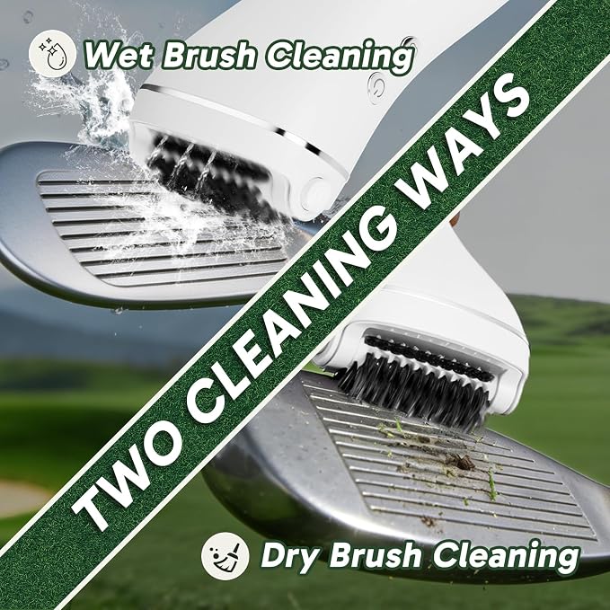 KELOB Electric Golf Club Cleaner Brush – 360° Auto-Rotating, 100ml Water Tank, 2000mAh Type-C Rechargeable, 2-Speed & 2 Brush Heads – High-Pressure Spray for Grooves, Ideal Golf Gift