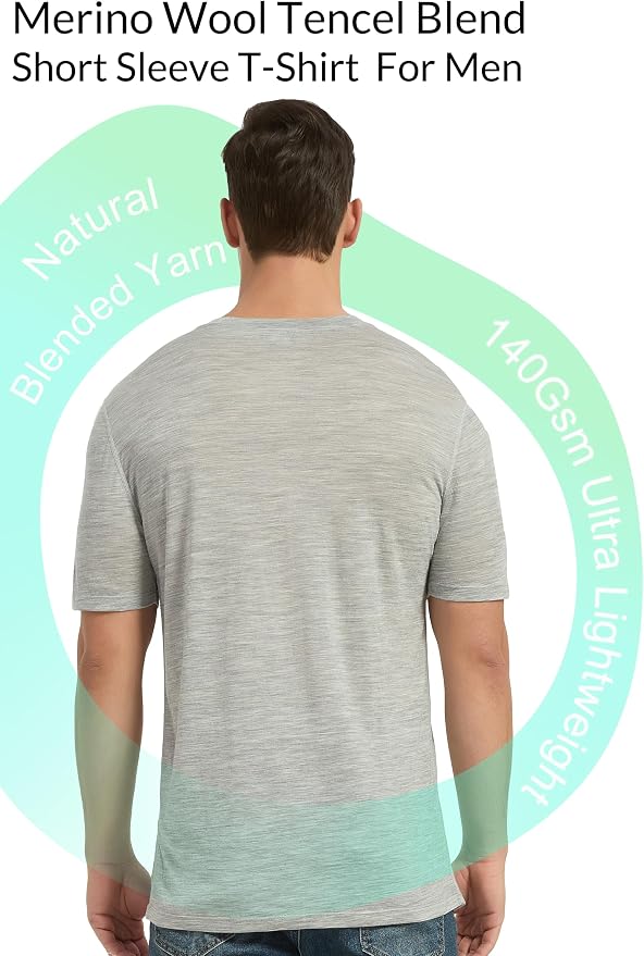 Merino Wool & Tencel Blend T Shirt for Men, Redefined Softness, Lightweight Comfort