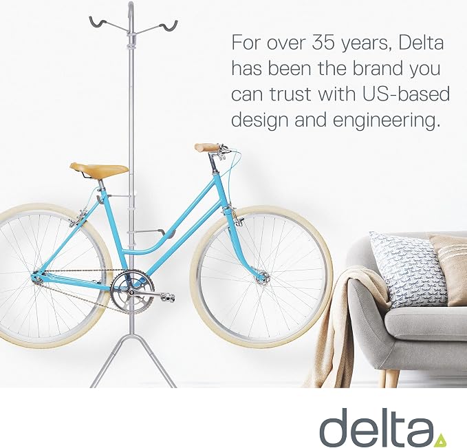 Delta Cycle Two Bike Gravity Pole Stand Garage, 2 Bike Storage Rack, No Drilling Required, Fully Adjustable Vertical Bike Rack for Any Style Bicycle, Leaning Wall Bike Rack Holds Up to 60 lbs