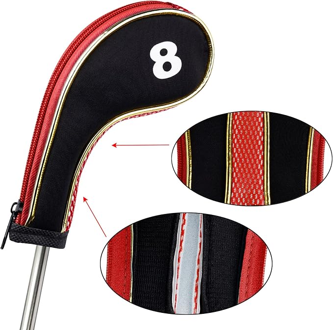 Andux Gold Golf Iron Club Head Covers No. on Both Sides Long Neck with Zipper 12pcs/Set