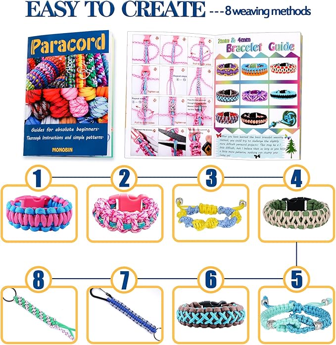 50 Colors Paracord Combo Kit with Instruction - Multifunction Parachute Cord with 28 Paracord Accessories for Making Paracord Bracelets, Lanyards, Dog Collars