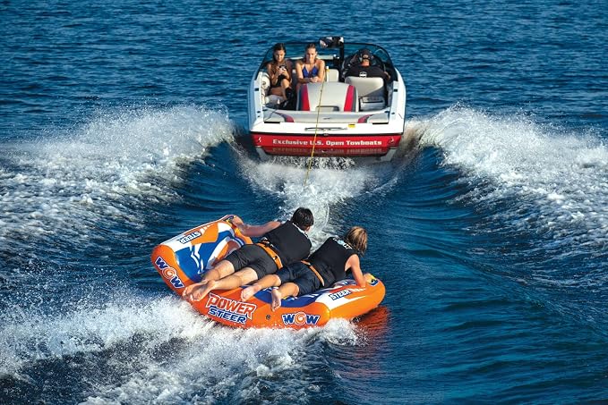 WOW Sports Power Steer Towable Tube - 1-2 Person - 340 lb Capacity - Steerable - For Boating - Youth & Adults