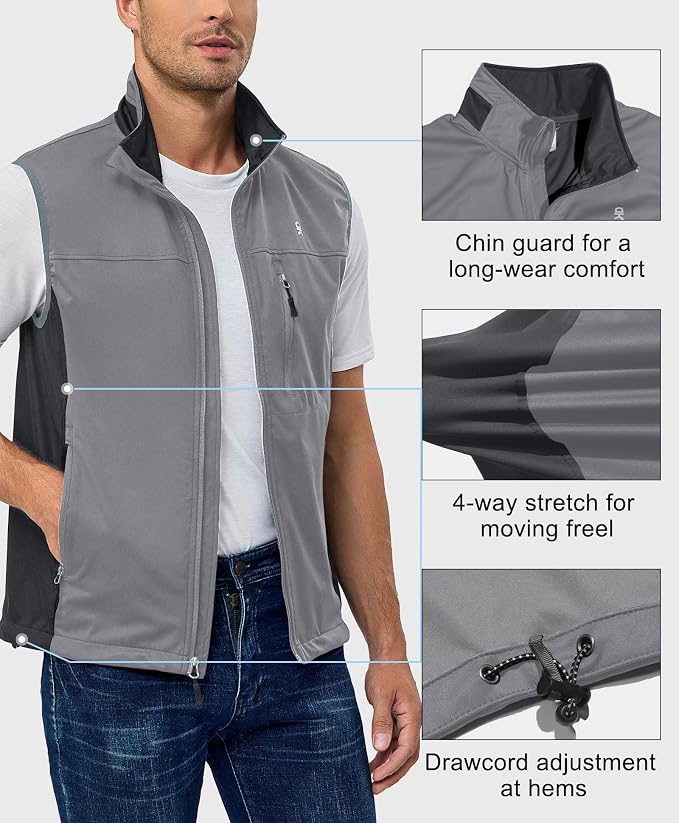 Little Donkey Andy Men's Lightweight Softshell Vest, Windproof Sleeveless Jacket for Running, Hiking, Cycling, Golf