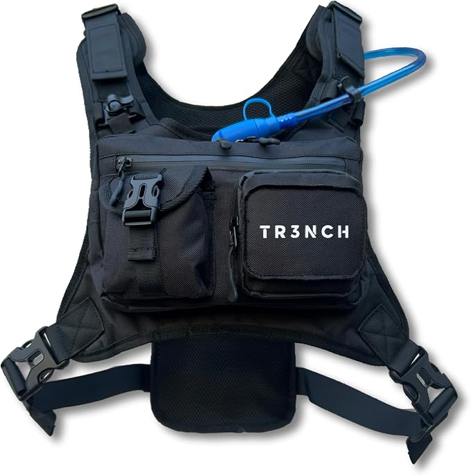 TR3NCH Tactical Running Vest with 2L Hydration Bladder, Adjustable Utility Chest Rig and Water Pack for Hiking and Hunting