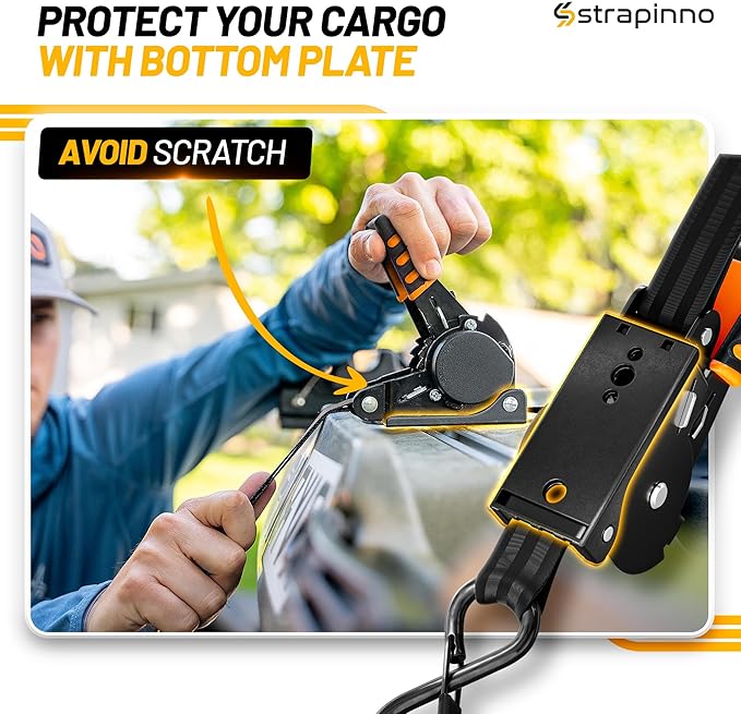 Strapinno Retractable Ratchet Straps (4-Pack), 1 in x 10 ft, 1,500LBS Break Strength, Most Durable Straps and Core, Auto Self Retracting Tie Downs for Truck, Moving, Motorcycle, Bike, Jetski, Kayak