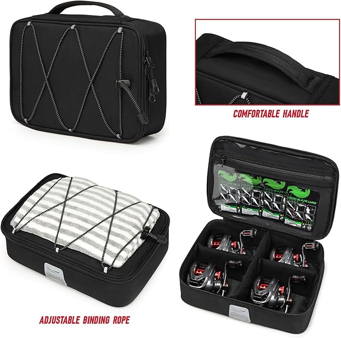 Fishing Tackle Bag, Equipped With 4 Tackle Boxes and Detachable Reel Storage Pouch, Waterproof Fishing Gear Organizer, Adjustable Shoulder Strap Fishing Bags for Saltwater & Freshwater