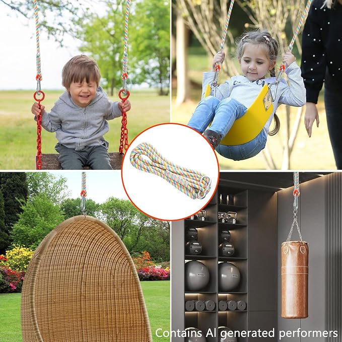 Tree Swing Ropes & Hanging Straps Kit (Set of 2) - 9FT/12FT/15FT Heavy Duty Options with Locking Carabiners, Safe & Quick Install for Backyard, Playground, and Camping Swings - Ready to Hang (15 FT)