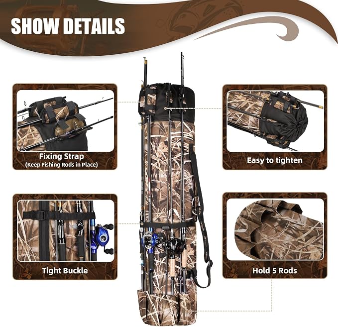 Fishing Pole Bag Rod Case, Folding Fishing Pole Bag Fishing Gear
