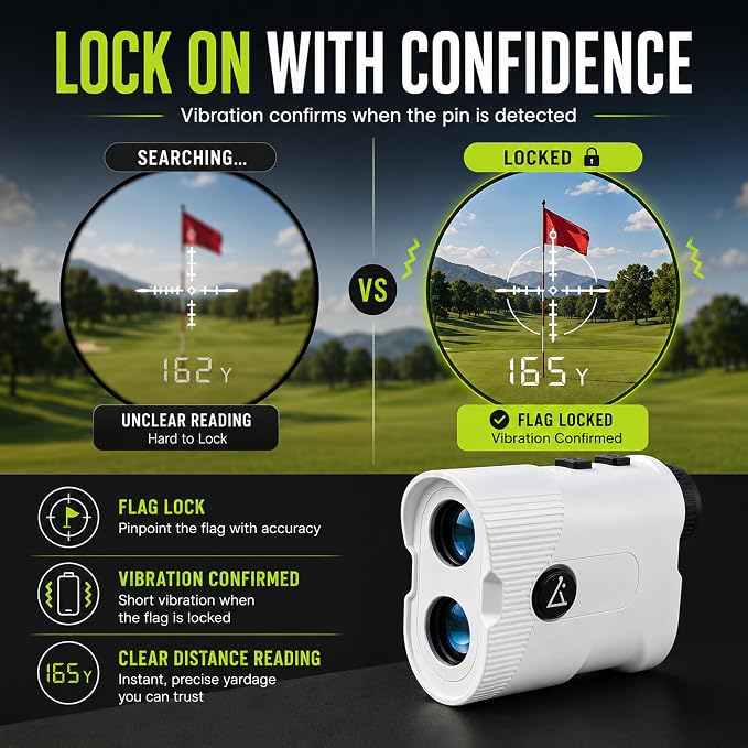 Lunai Golf Rangefinder with Slope, 1200-Yard Distance Finder | 7X magnification, flag lock vibration, magnetic strip, splash-proof body, USB-C charging, ±1M accuracy