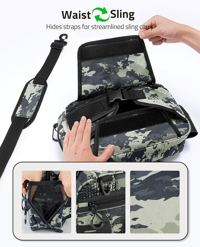 CVLIFE Fishing Tackle Bag Waist Pack with Rod Holder, Waterproof Fanny Pack | 900D Fabric, Convertible Carry, Detachable Shoulder Strap, Landing Net Holster, 3600 Tackle Box, Waterproof Pouch, Carabiners